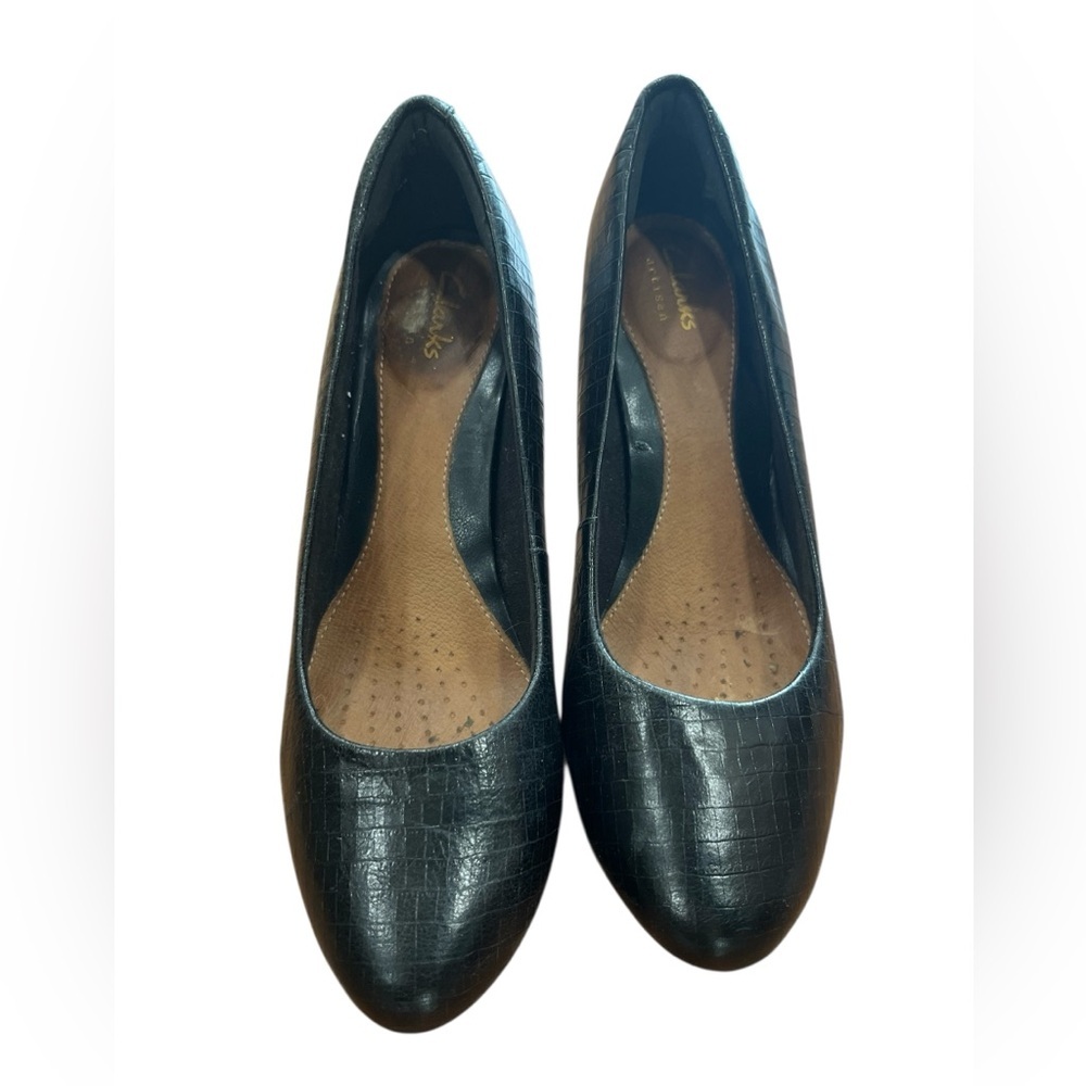Women’s Clarks black python tempt Artisan heels-6.5 - Picture 2 of 8